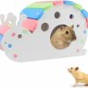 Small Animal WishLotus | Wishlous Wooden Hamster House, Rainbow Hamster Hideout, Hamster Bed, Hamster Hut For Small Pet Habitat Decor, Exercise Play Toy For Drawf Hamsters, Gerbil, Golden Silk Bear, Rats (Rainbow)