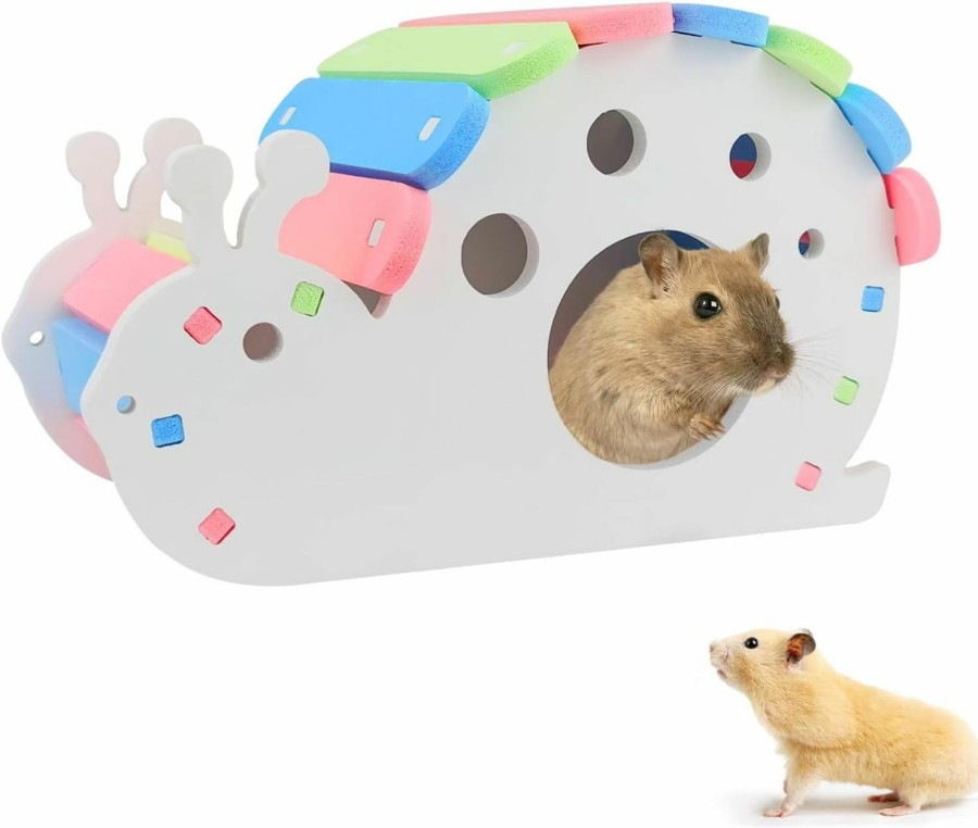 Small Animal WishLotus | Wishlous Wooden Hamster House, Rainbow Hamster Hideout, Hamster Bed, Hamster Hut For Small Pet Habitat Decor, Exercise Play Toy For Drawf Hamsters, Gerbil, Golden Silk Bear, Rats (Rainbow)