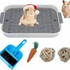 Small Animal Generic | Bunny Toilet Trainer, 10.6X7.3In Rabbit Litter Box, Guinea Pig Ferret Hamster With Tray Litter Box, Small Pet Bedding With Cleaning Broom Rabbit Chew Toy (White)