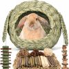 Small Animal Grddaef | Grddaef Extra Large Rabbit Grass Houses, Natural Handmade Bunny Grass Bed And Mat Hideout Play Hut With Chew Toys For Rabbit Bunny Guinea Pig Gerbils Hamster Chinchilla Small Animals