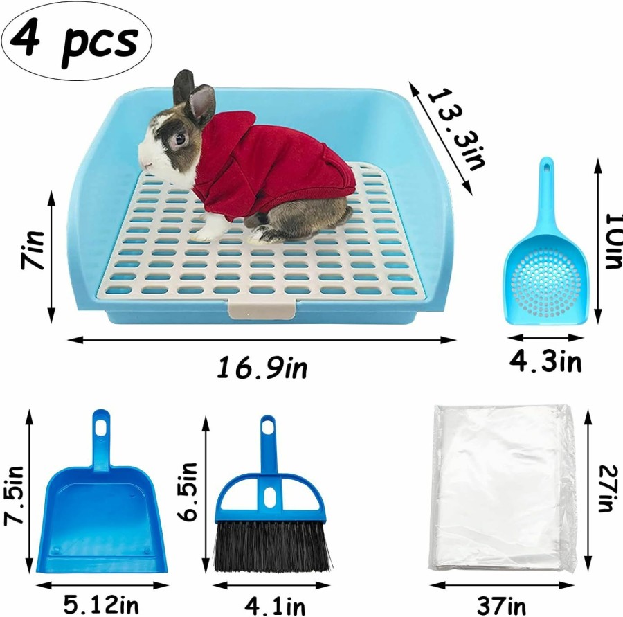 Small Animal kathson | Kathson Large Rabbit Litter Box, Pets Toilet Potty Trainer Tray Corner Small Animals Litter Bedding Box Bigger Pet Pan With Grass Mats For Adult Guinea Pig/Chinchilla/Ferret/Rabbit (Blue)