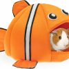 Small Animal FLYSTAR | Flystar Guinea Pig Bed - Hideout House Cave Bed For Small Animal - Cute Clownfish Shape Cozy Warm Fleece House Cage Accessories For Hamster, Rabbit, Bunny, Hedgehog, Chinchilla