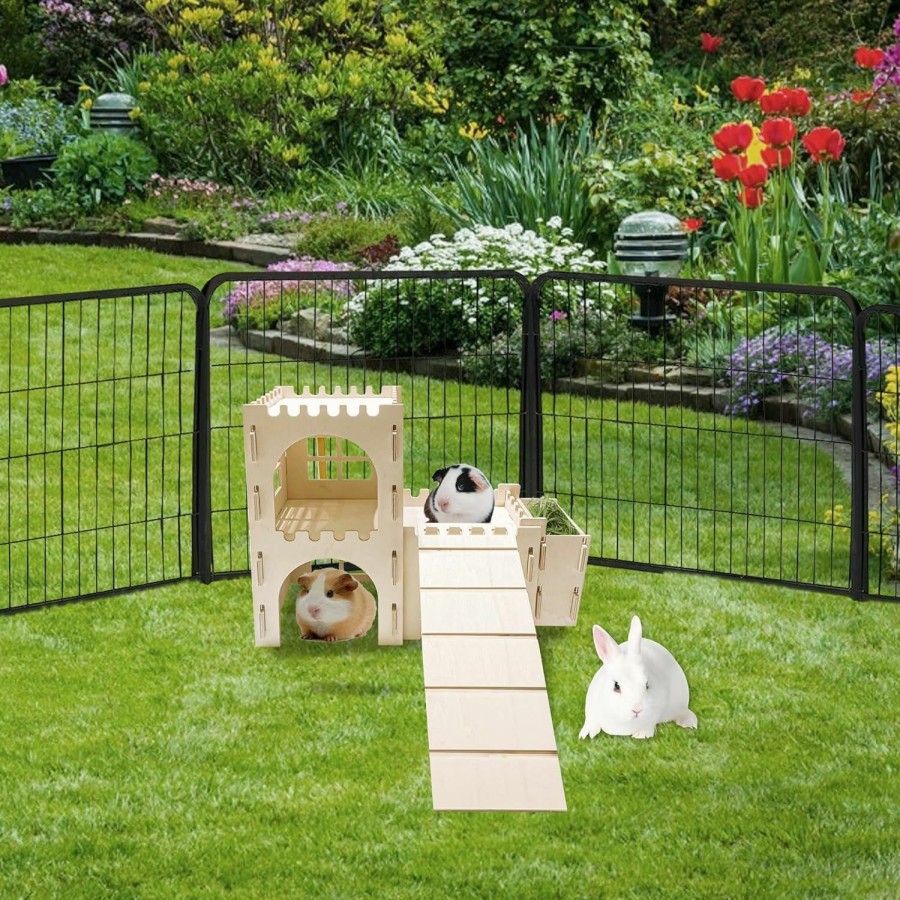 Small Animal Teabelle | Teabelle Guinea Pig Hideout House With Feeder, Wooden Guinea Pig Castle Cage With Ramp, Small Animal Habitat Decor For Dwarf Bunnies Chinchillas Hamsters Squirrels Guinea Pigs