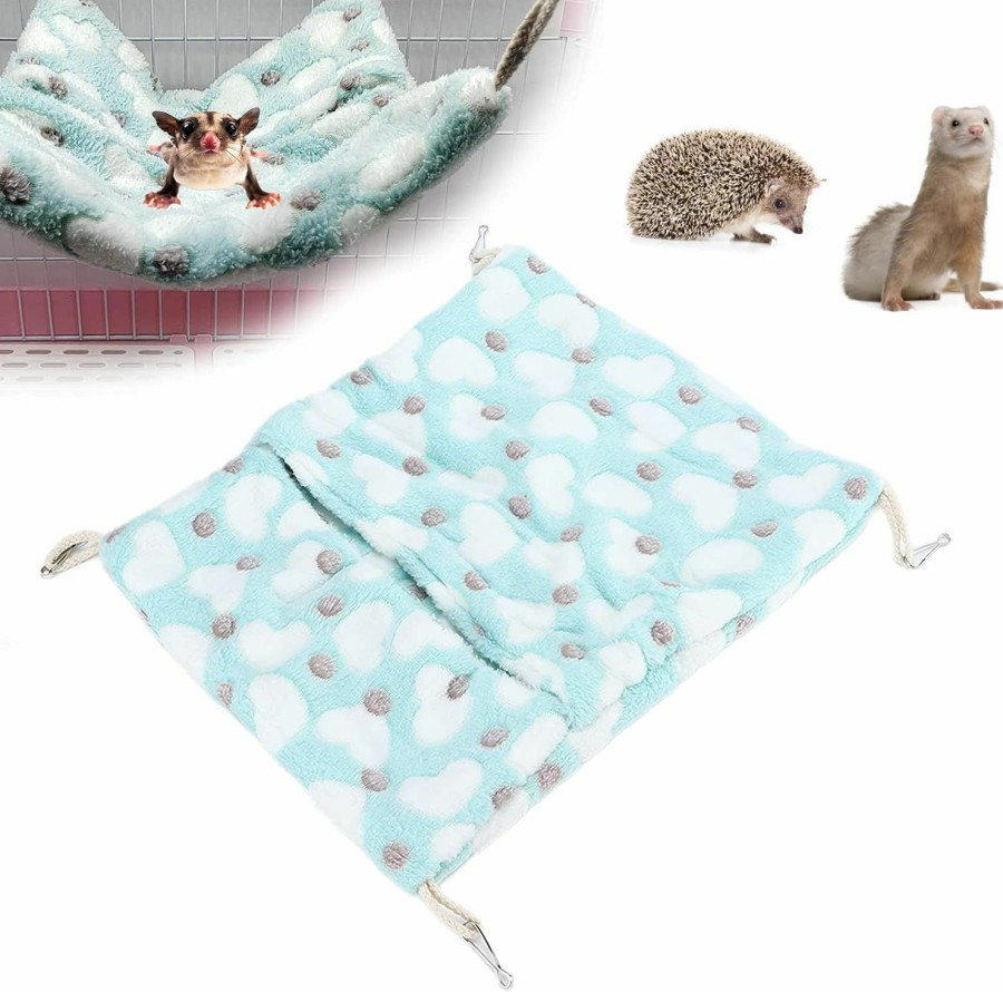 Small Animal GLOGLOW | Gloglow Small Animal Hammock, Warm Plush Sugar Glider Hanging Hammock Bed For Hamsters Guinea Pigs Hedgehogs Squirrels Ferret Parrot Playing Sleeping(S, Love Green)