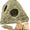 Small Animal Chngeary | Chngeary Guinea Pig House, Natural Grass Hand Woven Guinea Pig Hideout, Pyramid Style Small Animal Hut, Top And Bottom Part Free Design For Easy Cleaning, Toys For Hamsters, Bunny, Gerbils