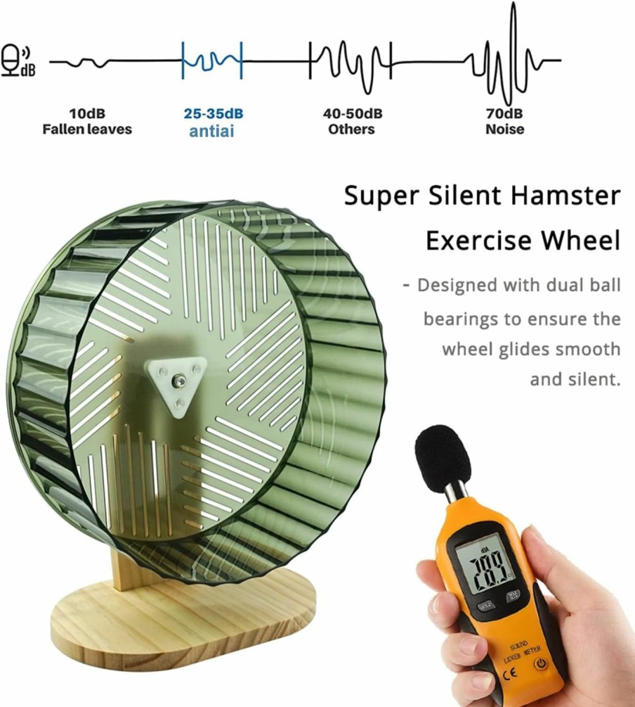 Small Animal antiai | Hamster Exercise Wheel Toys,9.4' Large Size Super-Silent With Adjustable Base Cage Accessories Quiet Running Wheel For Dwarf Syrian Hamster Gerbils Guinea Pig Mice Small Animals,Green