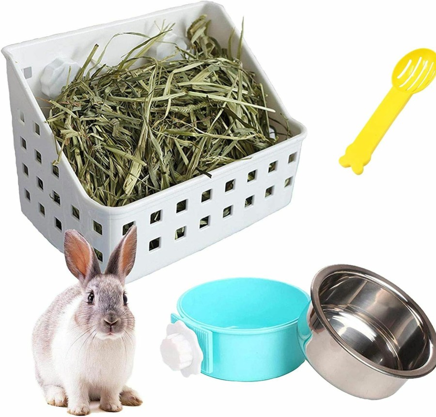 Small Animal kathson | Kathson Rabbit Hay Feeder Hay Manger Less Wasted Grass Holder Rack Removable Stainless Steel Crate Bowl Water Food Feeder For Rabbits Bunny Chinchilla Guinea Pigs