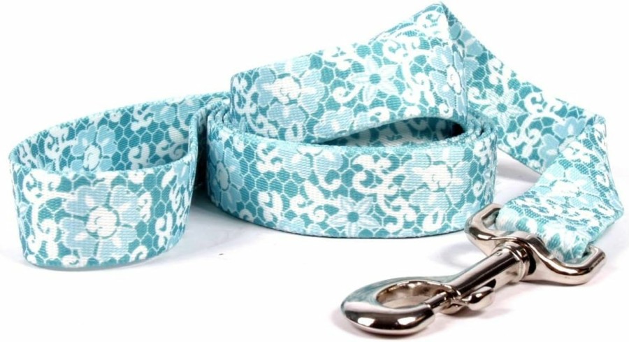 Small Animal Yellow Dog Design | Yellow Dog Design Teal Lace Flowers Dog Leash-Size X-Large-3/8 Inch Wide And 5 Feet (60 Inches) Long