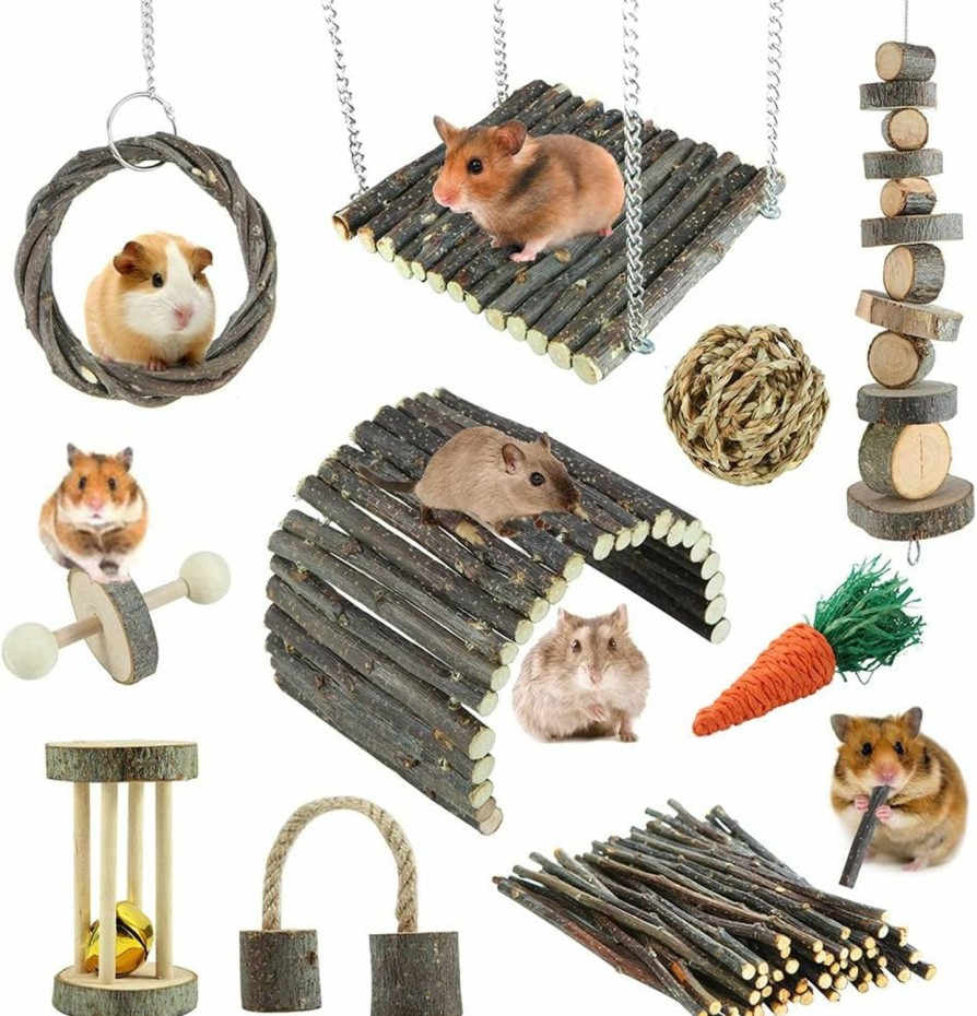 Small Animal YIXUND | Yixund Hamster Toys Rat Toys Chinchilla Toys Hamster Chew Toys Cage Accessories Apple Wood Sticks Ladder Bell Roller For Gerbil Guinea Pigs And Other Small Animal