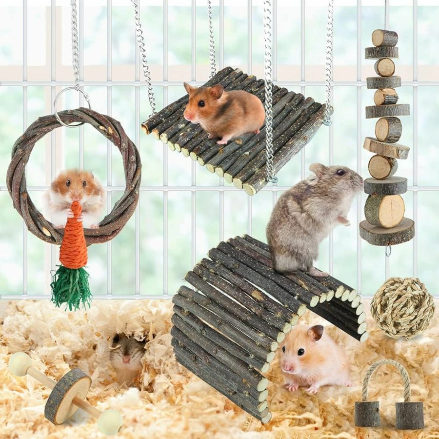 Small Animal YIXUND | Yixund Hamster Toys Rat Toys Chinchilla Toys Hamster Chew Toys Cage Accessories Apple Wood Sticks Ladder Bell Roller For Gerbil Guinea Pigs And Other Small Animal