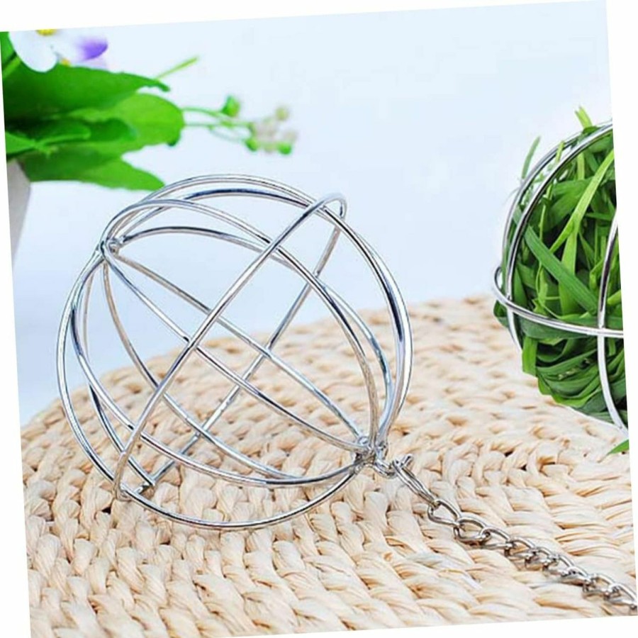 Small Animal balacoo | 2 Pcs Rabbit Grass Ball Parrot Toys Toys For Hamsters Toys For Birds Bunny Hay Rack Parrot Foraging Toy Rabbit Cage Pet Toy Pets Feeder Hamster Rabbit Feeder Silver Food Box Pet