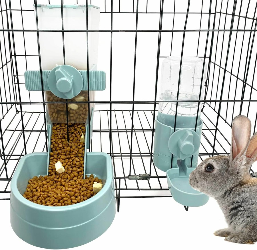 Small Animal kathson | Kathson Rabbit Food Water Dispenser Pet Cage Automatic Feeder 2L Food Dispenser 17Oz Waterer Small Animal Hanging Bottle Bowl Set For Rabbit Cat Small Dog Ferret Puppy