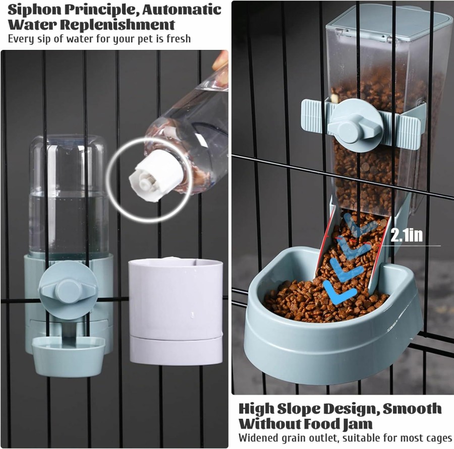 Small Animal kathson | Kathson Rabbit Food Water Dispenser Pet Cage Automatic Feeder 2L Food Dispenser 17Oz Waterer Small Animal Hanging Bottle Bowl Set For Rabbit Cat Small Dog Ferret Puppy