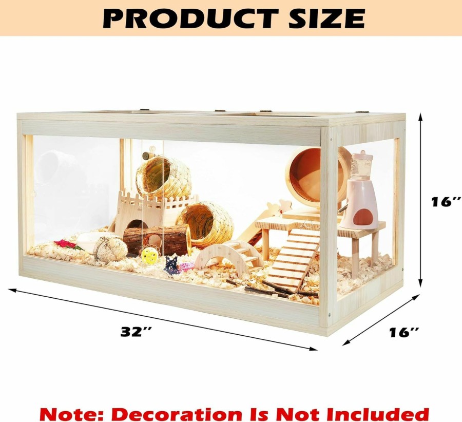 Small Animal PROLEE | Prolee Hamster Cage, Hamster Habitat Wooden, Mice And Rat Habitat, Mesh Openable Top With Acrylic Walls, Solid Built With Lock Design (24 X 16 X 16 Inch)