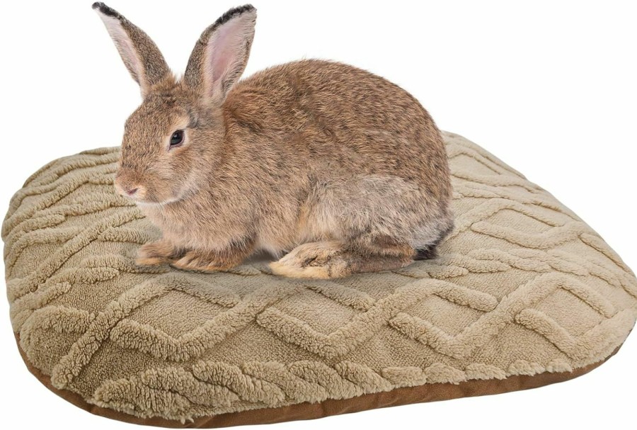 Small Animal ShuRung | Shurung Rabbit Bed Mat Washable Bunny Bed Pad For Indoor Cozy Small Animals Fleece Sleeping Pad For Kitten Bunny Dwarf Rabbit Guinea Pig Squirrel (18.5"X 13.8" Brown Mat) S