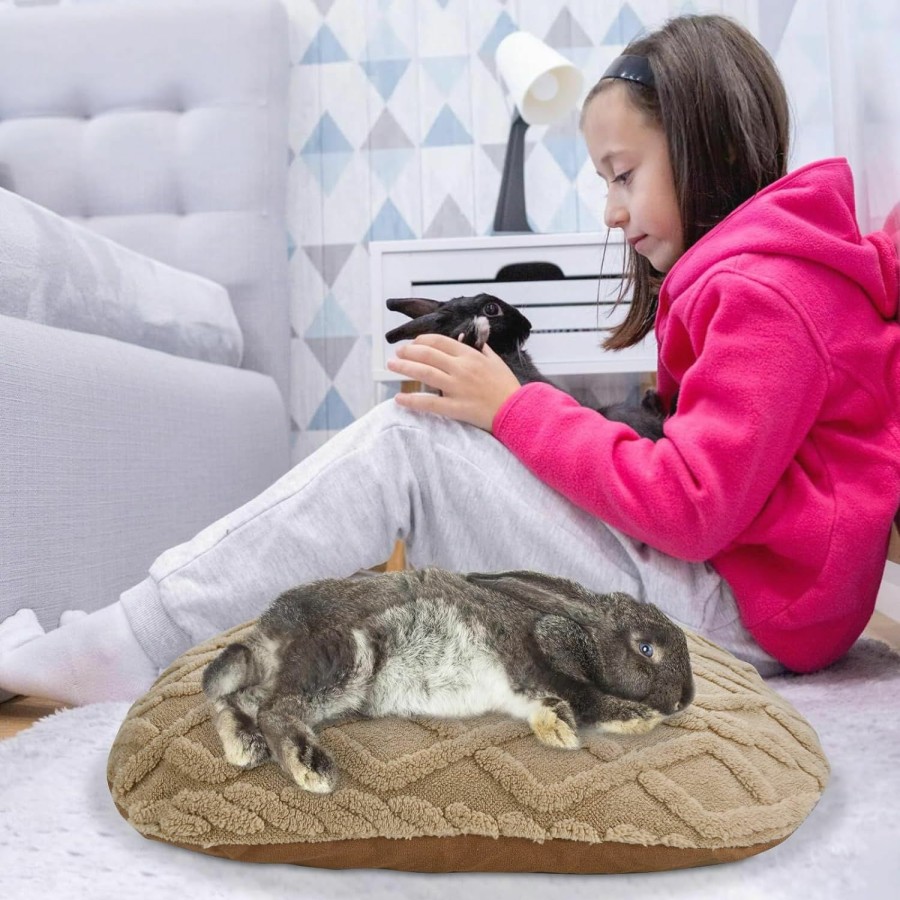 Small Animal ShuRung | Shurung Rabbit Bed Mat Washable Bunny Bed Pad For Indoor Cozy Small Animals Fleece Sleeping Pad For Kitten Bunny Dwarf Rabbit Guinea Pig Squirrel (18.5"X 13.8" Brown Mat) S