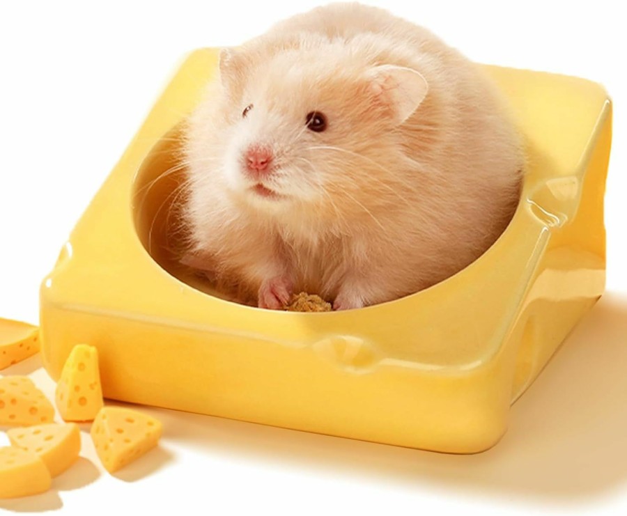 Small Animal Wenriko | Hamster Food Bowl, Hamster Ceramic Feeding Dish, Chew-Proof, For Dwarf Syrian Hamsters Gerbils Hedgehog And Other Small Animals, Yellow