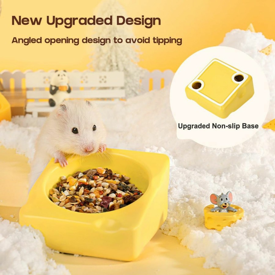 Small Animal Wenriko | Hamster Food Bowl, Hamster Ceramic Feeding Dish, Chew-Proof, For Dwarf Syrian Hamsters Gerbils Hedgehog And Other Small Animals, Yellow