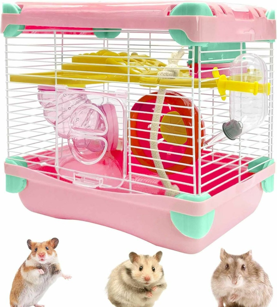 Small Animal Hamiledyi | Hamiledyi Portable Hamster Cage 2 Layers Dwarf Hamster Habitat Small Animal Travel Cage With Exercise Wheel Hamster Enclosure Mouse Cage For Hamsters Mice Gerbils Or Other Tiny Pets