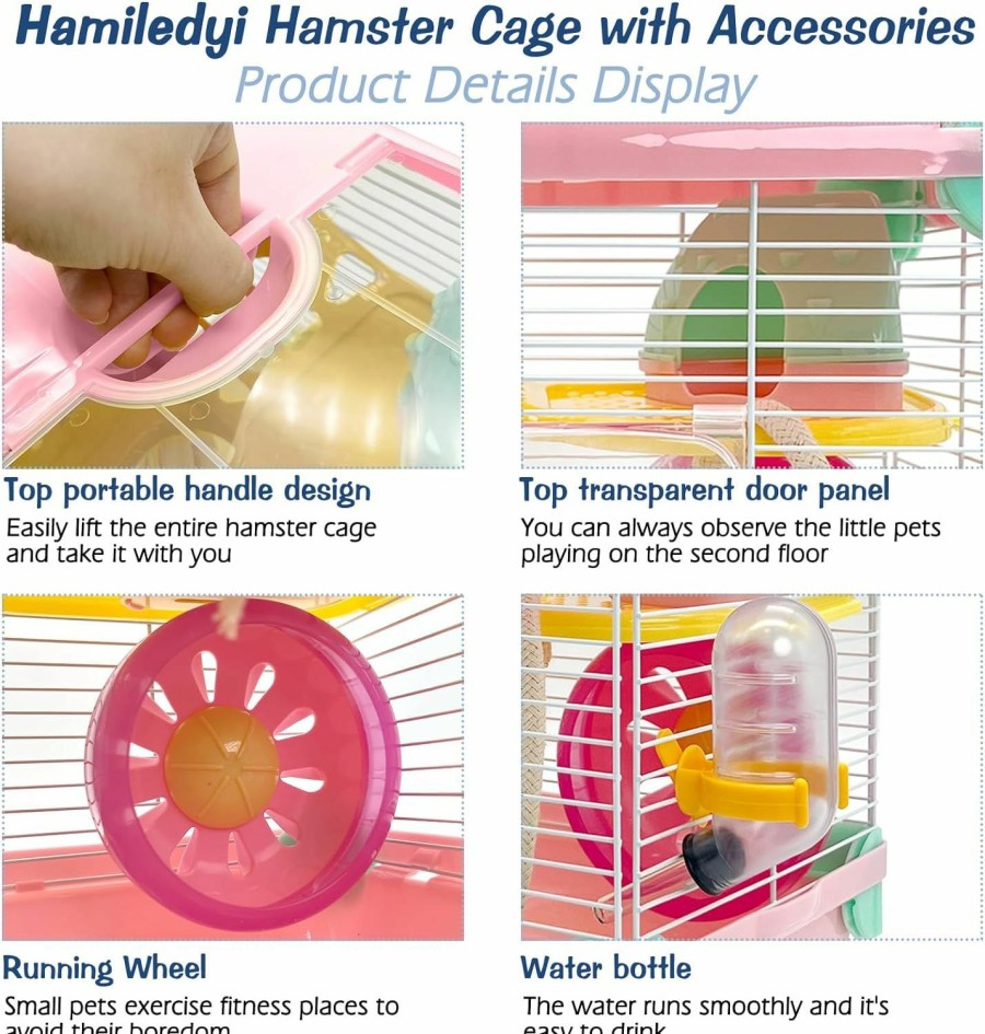 Small Animal Hamiledyi | Hamiledyi Portable Hamster Cage 2 Layers Dwarf Hamster Habitat Small Animal Travel Cage With Exercise Wheel Hamster Enclosure Mouse Cage For Hamsters Mice Gerbils Or Other Tiny Pets