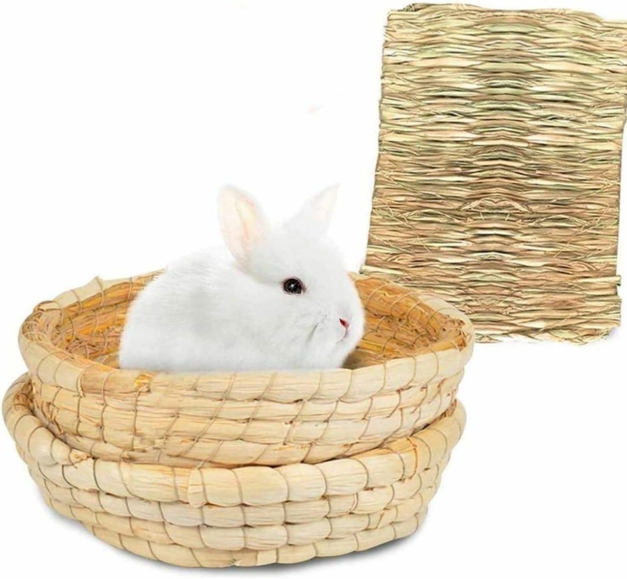 Small Animal Hamiledyi | Bunny Grass Mat Bed 3-Pcs,Rabbit Digging Natural Woven Straw Mats Bedding,Guinea Pig Timothy Hay Resting Basket,Pet Cage Chewing Toys For Hamster Chinchilla Ferret Gerbil