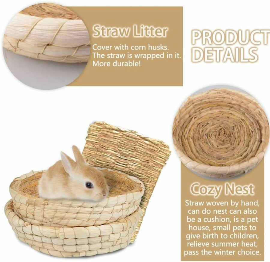 Small Animal Hamiledyi | Bunny Grass Mat Bed 3-Pcs,Rabbit Digging Natural Woven Straw Mats Bedding,Guinea Pig Timothy Hay Resting Basket,Pet Cage Chewing Toys For Hamster Chinchilla Ferret Gerbil