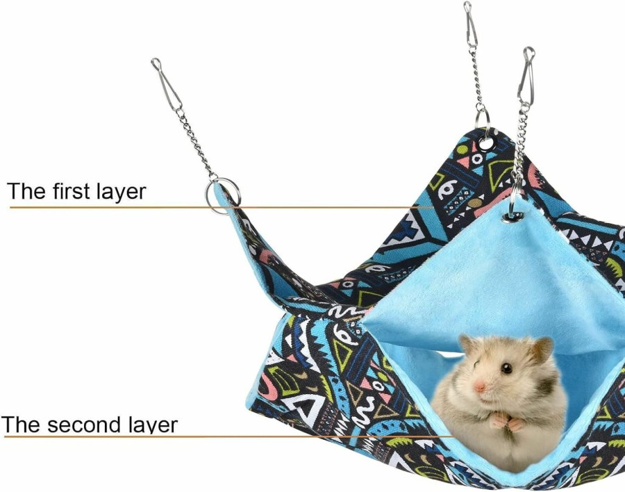 Small Animal Petmolico | Petmolico Hamster Cage Hammock, Two Tier Small Aniaml Swinging Bunkbed Hideout Nap Sack Pet Cage Accessories For Sugar Glider Squirrel Guinea Pigs Rat Ferret, Geometric Pattern