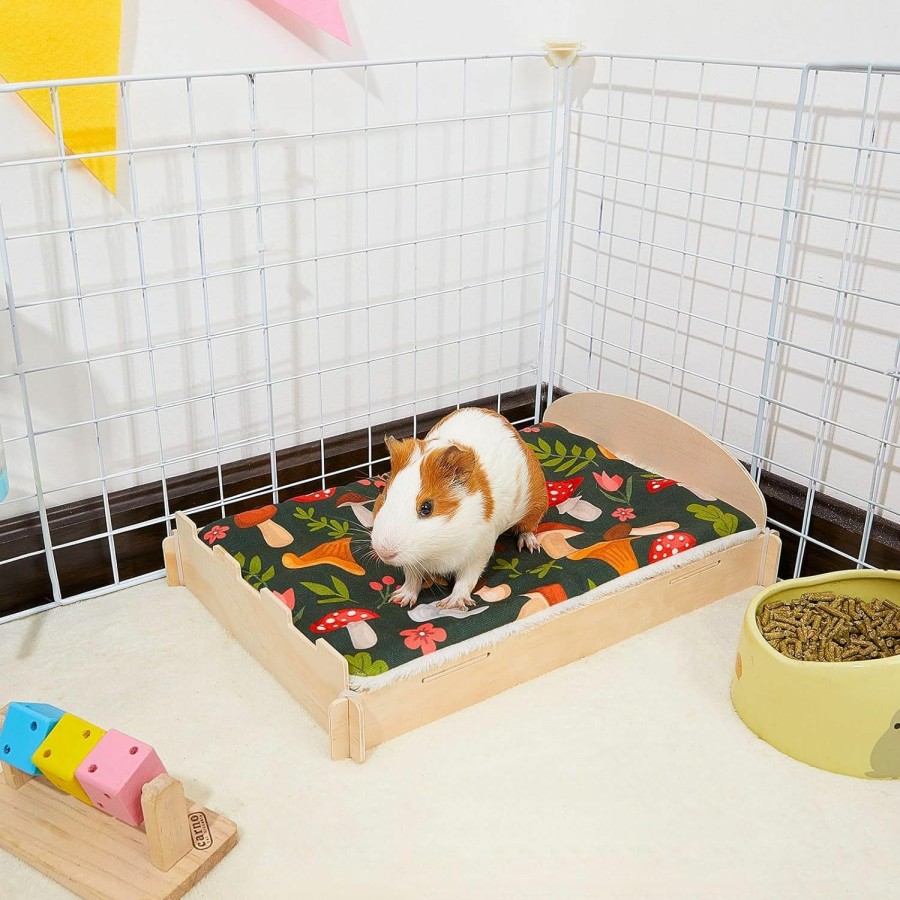 Small Animal Glittme | Glittme Guinea Pig Hideout, Wooden Guinea Pig Bed With Waterproof Mat, Durable Rabbit Bed With Door Curtain For Guinea Pig, Rabbit, Ferret, Squirrel, Bunny