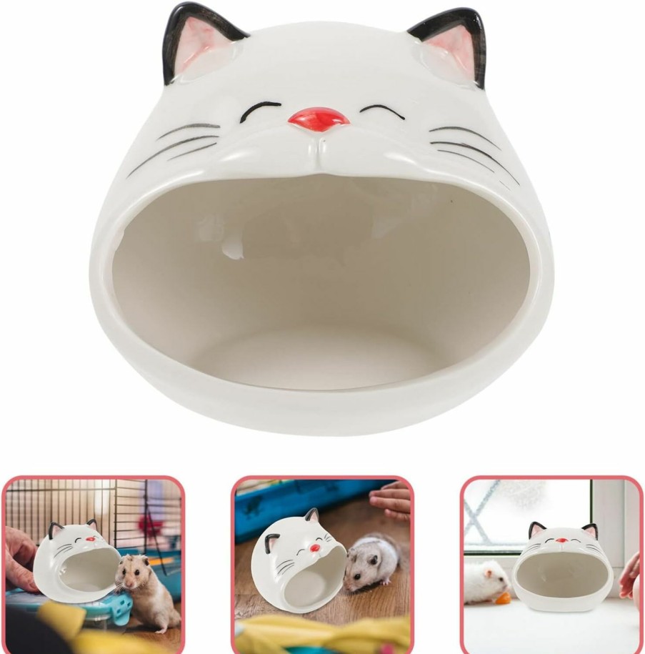 Small Animal Ipetboom | Ipetboom Hamster Hideout Cat Shape Hamster House Small Animal Hideout Hamster Ceramic Nest Hamster Bath House Small Animal Habitat For Chinchilla Hamste