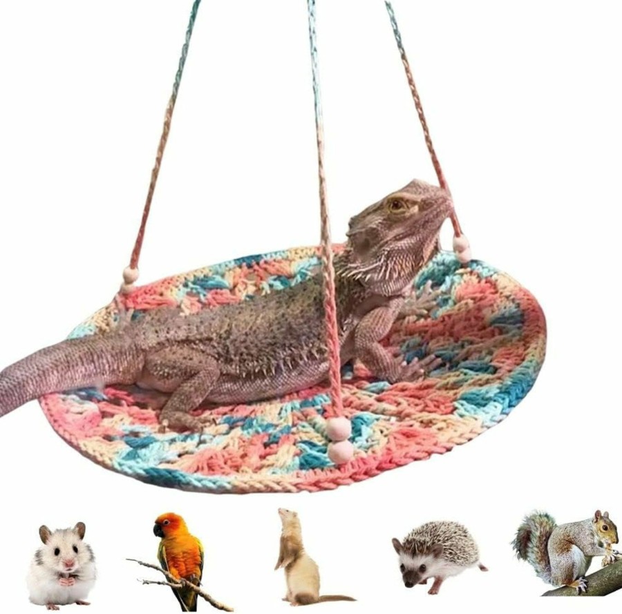 Small Animal KUNBIUH | Kunbiuh Reptile Hammock Swing Hanging Bed, Bearded Dragon Hammock Reptile Swing Bed, Cotton Lizard Bed, Reptile Summer Bed For Bearded Dragon Leopard Gecko Lizard Birds Parrots (White)