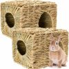 Small Animal Auto-plaza | Auto-Plaza Foldable Grass Woven Animal Hut Bunny House Play Hideaway Bed Mat Chew Toy For Rabbit Guinea Pigs Gerbils Hamster (12\"X8\"X8\")