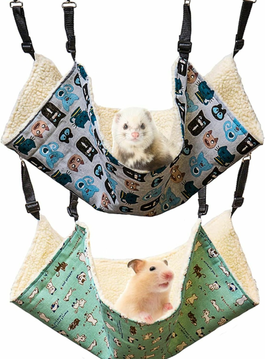 Small Animal RUNANIA | Runania 2Pack Ferret Rat Hammock Bed, Soft & Warm Pet Cage Hanging Hammock Cage Accessories For Squirrel Sugar Glider Guinea Pig Chinchilla Small Animal Playing Sleeping