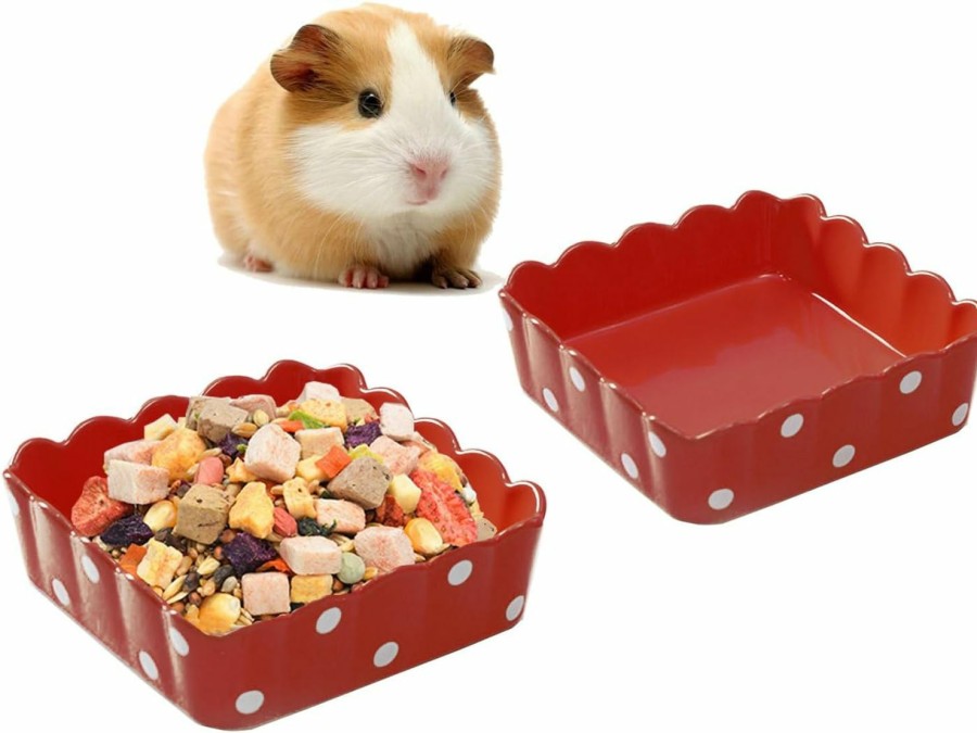 Small Animal Acsist | Acsist 2Pcs Cute Ceramic Hamster Food Bowl Square Guinea Pig Water Bowls Dish Prevent Tipping Moving Bunny Feeding Bowl For Rabbit Syrian Hamster Hedgehog Sugar Glider (Green)