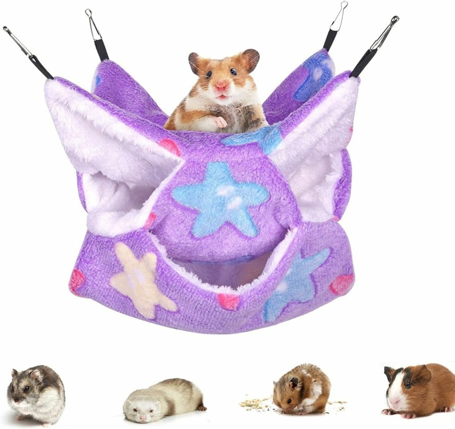 Small Animal Petmolico | Petmolico Ferret Hammock Bed, Small Pets Warm Plush Three Tier Hanging Cage Hammock Hideout Ferret Accessories For Hamster Guinea Pig Rat Sugar Glider, Brown Star