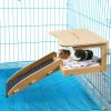 Small Animal MEWTOGO | Mewtogo Guinea Pig Hideout - Natural Wooden Small Animal House Bed With Stairs And Mat, Detachable Small Pet Hut Habitats For Guinea Pig Hamsters Bunny Chinchillas