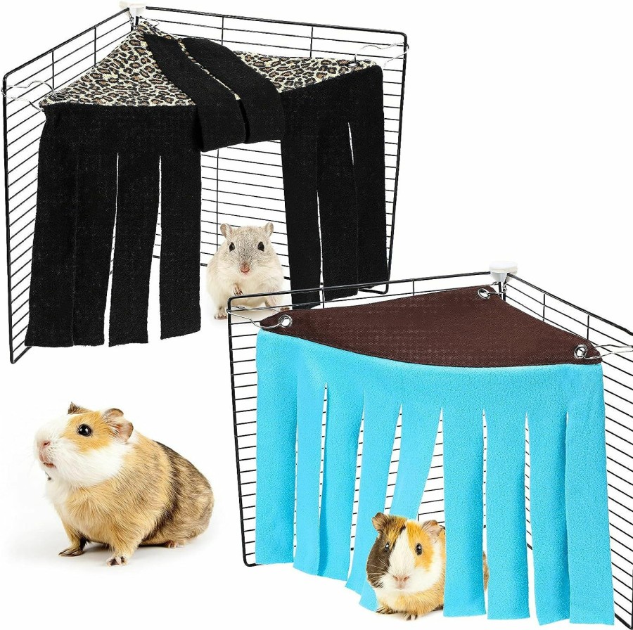 Small Animal Shappy | 2 Pieces Guinea Pig Hideout Small Animal Corner Fleece Hideaway Cute Ferret Hammock And Sleeping Bed For Ferrets Chinchillas Small Pets (Grey With Pink, Grey With Purple, Heart-Shape)