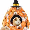 Small Animal MERCRI | Mercri Halloween Guinea Pig Hideout With Wizard Hat Decor Orange Pumpkin Hamster Bed Cave Warm Small Animals House And Habitats For Rats Chinchilla Hedgehog Gerbil (A, Large)