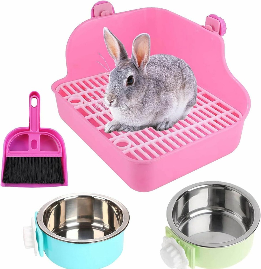 Small Animal PINVNBY | Pinvnby Rabbit Litter Box For Cage Bunny Corner Litter Bedding Box Small Animal Litter Pan Hanging Pet Bowls Cage Potty Trainer Pet Toilet For Rabbit Bunny Guinea Pigs Small Animals(Pink)