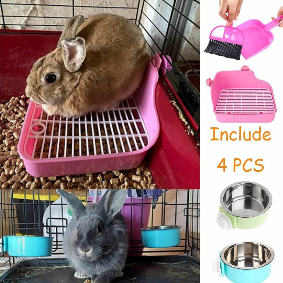 Small Animal PINVNBY | Pinvnby Rabbit Litter Box For Cage Bunny Corner Litter Bedding Box Small Animal Litter Pan Hanging Pet Bowls Cage Potty Trainer Pet Toilet For Rabbit Bunny Guinea Pigs Small Animals(Pink)