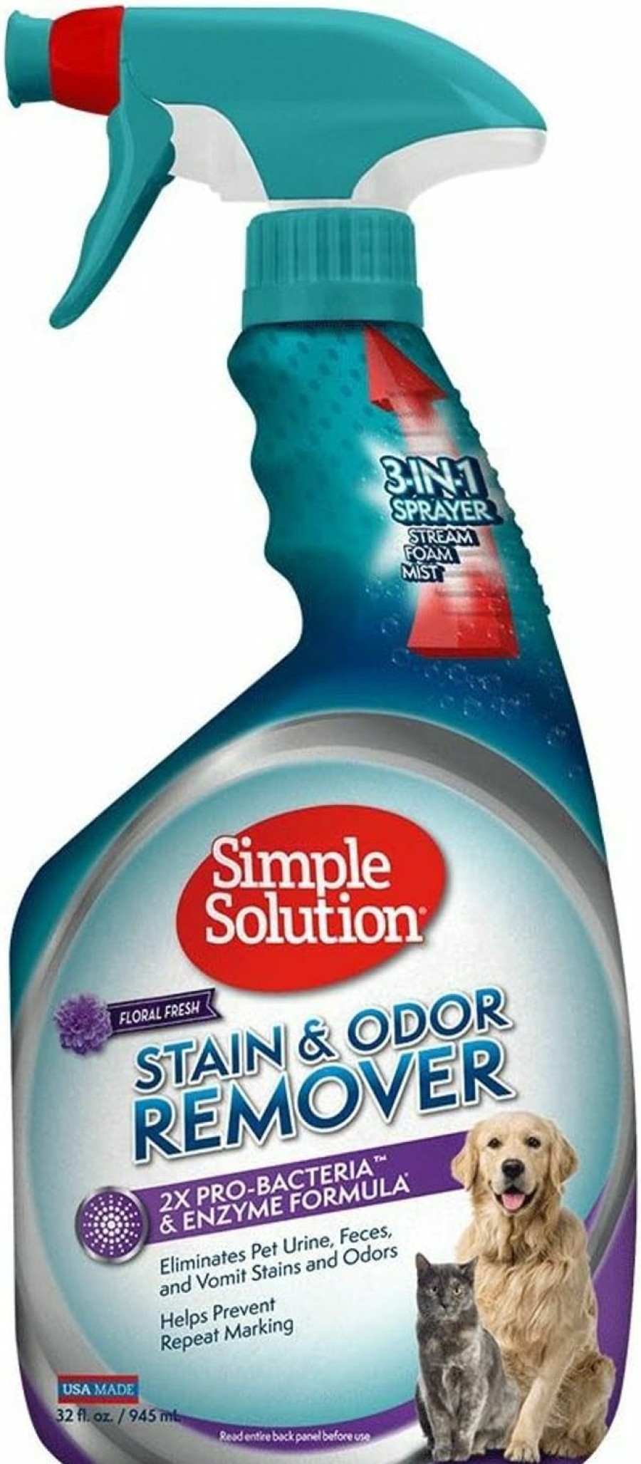 Small Animal Simple Solution | Simple Solution Pet Stain And Odor Remover | Enzymatic Cleaner With 2X Pro-Bacteria Cleaning Power | Floral Fresh, 1 Gallon