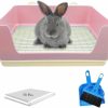 Small Animal BNOSDM | Bnosdm Large Rabbit Corner Litter Box For Cage Plastic Rabbit Litter Pan Kit Small Animal Toilet Potty Trainer With Tray For Adult Guinea Pigs Ferrets Chinchillas (Pink)