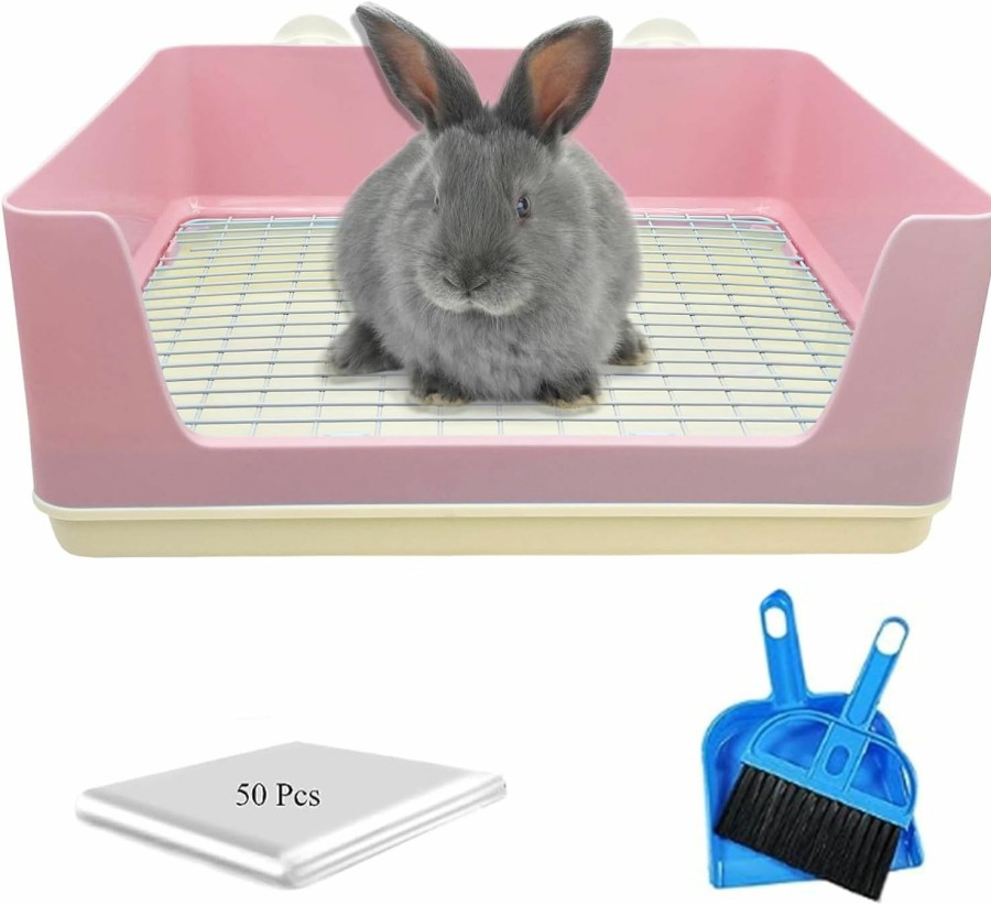 Small Animal BNOSDM | Bnosdm Large Rabbit Corner Litter Box For Cage Plastic Rabbit Litter Pan Kit Small Animal Toilet Potty Trainer With Tray For Adult Guinea Pigs Ferrets Chinchillas (Pink)