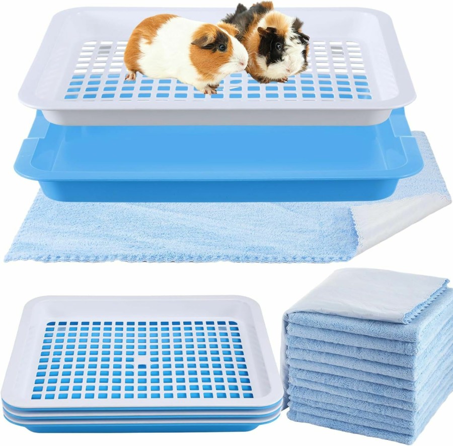 Small Animal VitalCozy | Vitalcozy 4 Pcs Hamster Rabbit Litter Box For Cage Guinea Pig Litter Pan With Grid,12 Pcs Waterrproof Pee Pads Bunny Training Pan Toilet Tray Small Animal Corner Potty Trainer Box For Rat Ferret