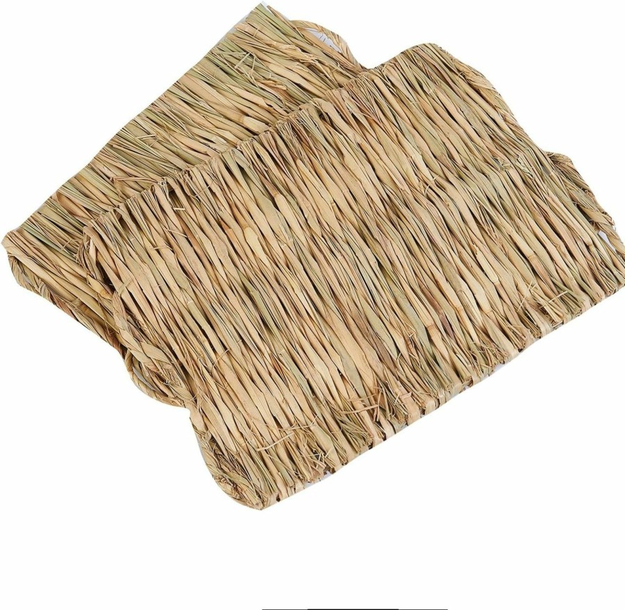 Small Animal Tcrogsciss | Natural Grass Woven Mat Rabbit Mat For Small Animal Bunny Bedding Nest Chew Toy Bed Play Toy For Guinea Pig Parrot Rabbit Hamster Rat, 4 Pcs (Small)