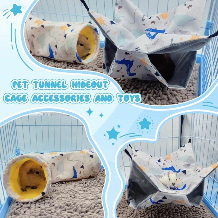 Small Animal LEFTSTARER | Large Caliber Guinea Pig Rat Tunnel Hideout & Hammock, Rat Cage Corner Hideout Toy For Guinea Pig Ferret Rat Hedgehog Piggy To Hide And Shuttle (1. Hammock&Tunnel-Dinosaur)