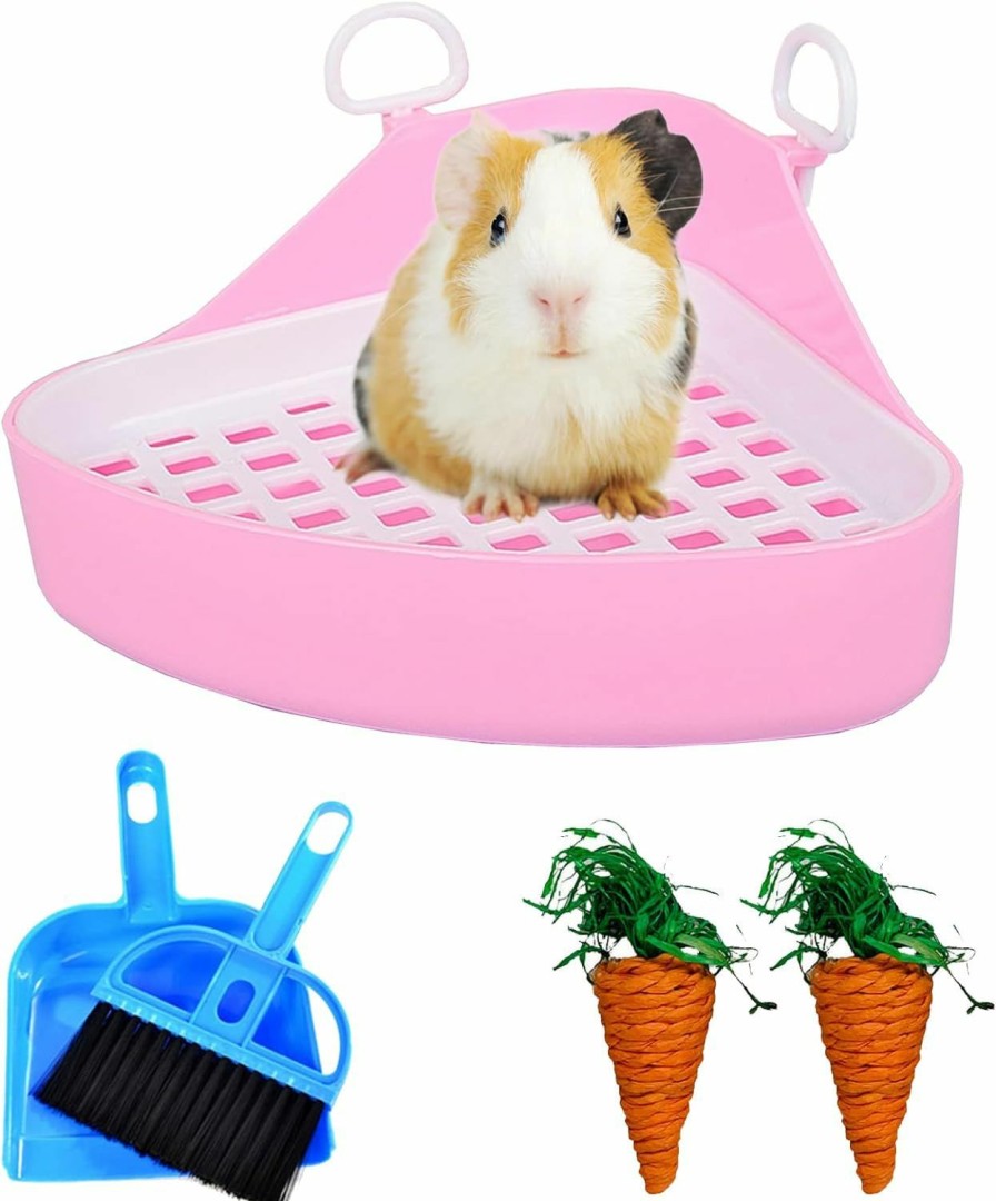 Small Animal Hamiledyi | Hamiledyi Guinea Pig Potty Trainer Corner, Small Animals Triangle Plastic Litter Box, Bedding Litter Box Pee Pan Tray Toilet For Hamster Gerbil Bunny Ferret Chinchilla Hedgehog (Pink)