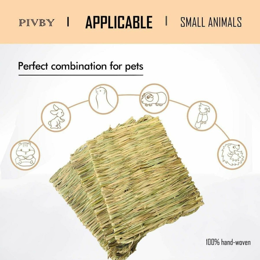 Small Animal PINVNBY | Pinvnby Rabbit Mat For Cages Woven Bunny Grass Bed Nest Chew Toy Bed For Hamsters Parrot Hedgehog Guinea Pig Bunny And Other Small Animals (12 Pack)