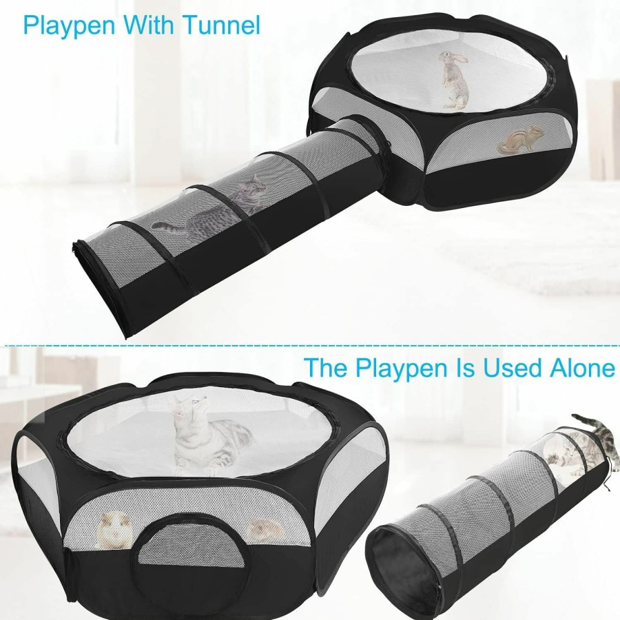 Small Animal Zhilishu | Zhilishu Small Animal Playpen, Portable Guinea Pig Playpen Pet Playpen Kitten Playpen With Double Zippered Cover Indoor Outdoor For Bunny, Rabbit, Hamster Connect Tunnel(Black)