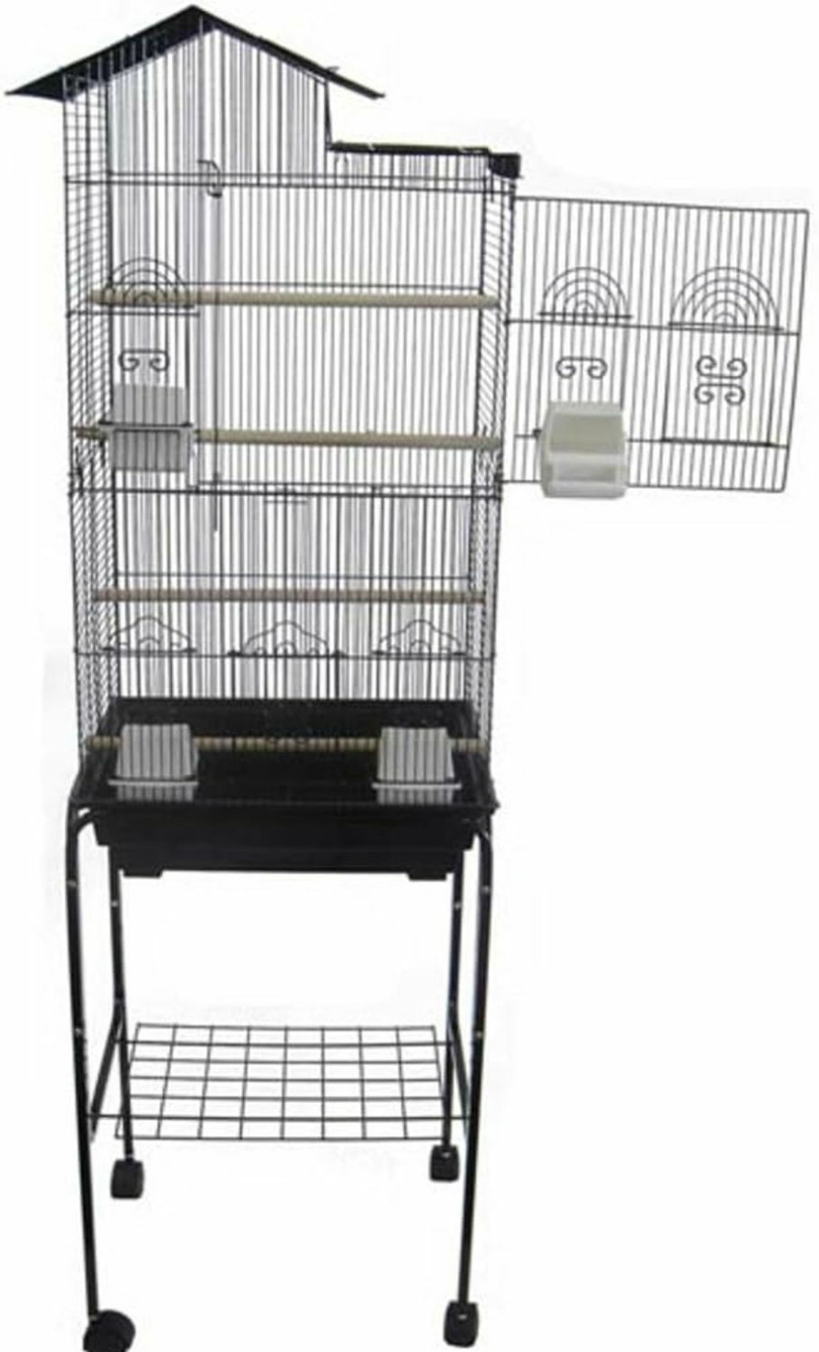 Small Animal YML | Yml 6894 3/8\" Bar Spacing Tall Villa Top Bird Cage With Stand, 18\" X 14\"/Small, Black