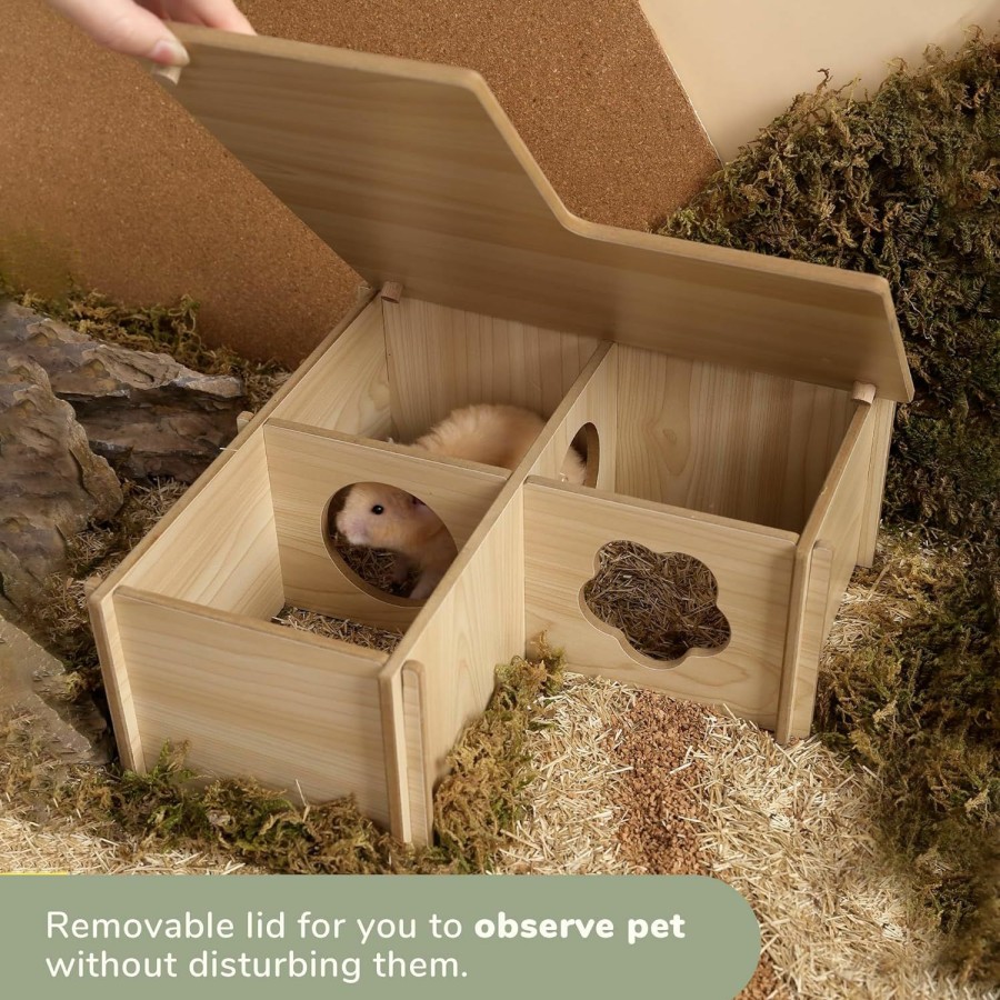 Small Animal tafit | Tafit Natural Wooden Hamster Hideout House, Small Animals Habitat Hut For Syrian Hamster, Dwarf Hamster, Gerbils, Hedgehogs, Rats, Mice, Lemmings, Small Pets (1-Room)